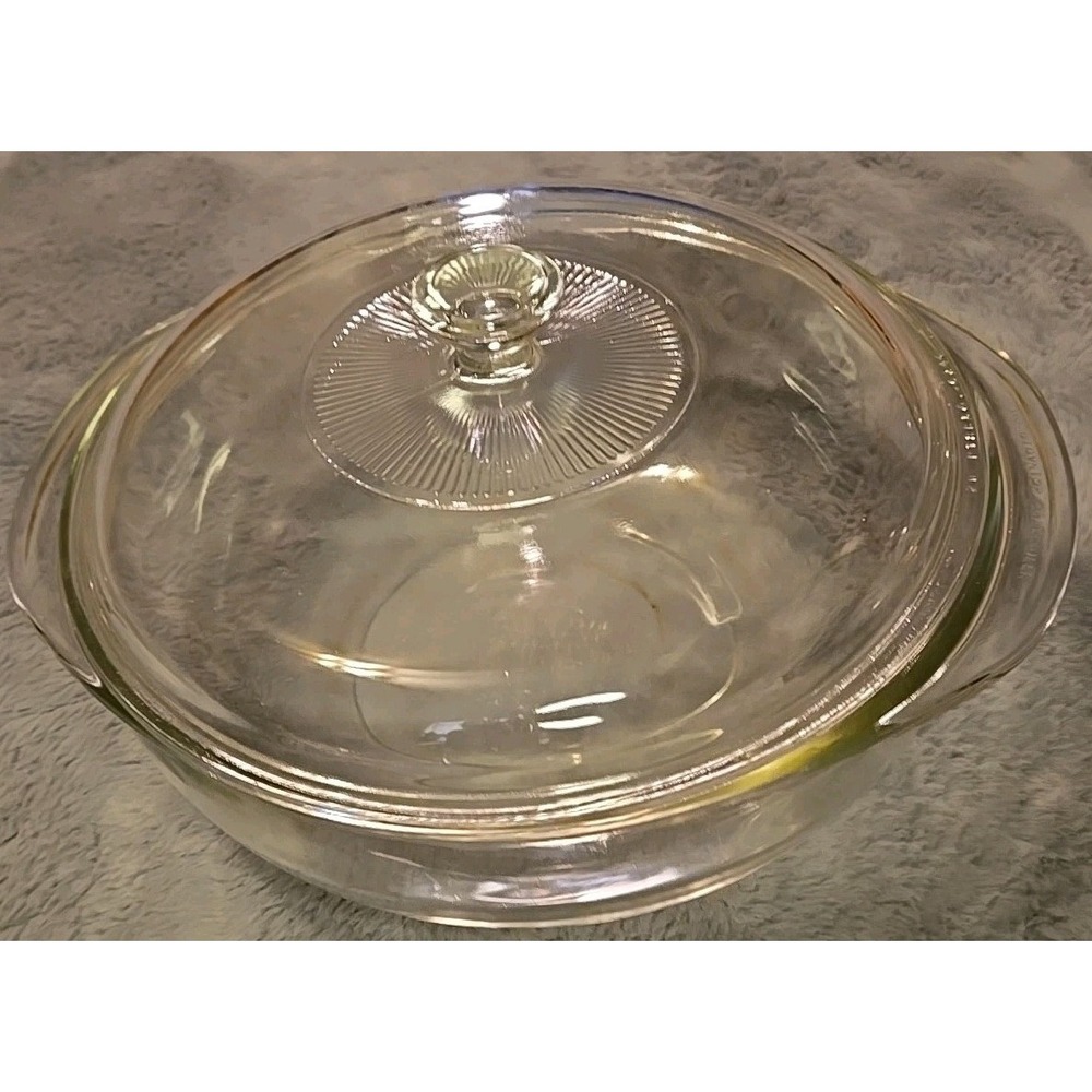 Vintage Pyrex 024 Clear Glass 2 Qt Round Casserole Dish Bowl w/ Lid Made in USA